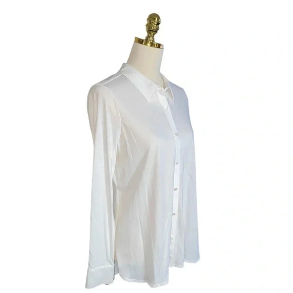 EILEEN FISHER | White Fine TENCEL Organic Cotton Jersey Collared Shirt Size SP - Picture 8 of 11